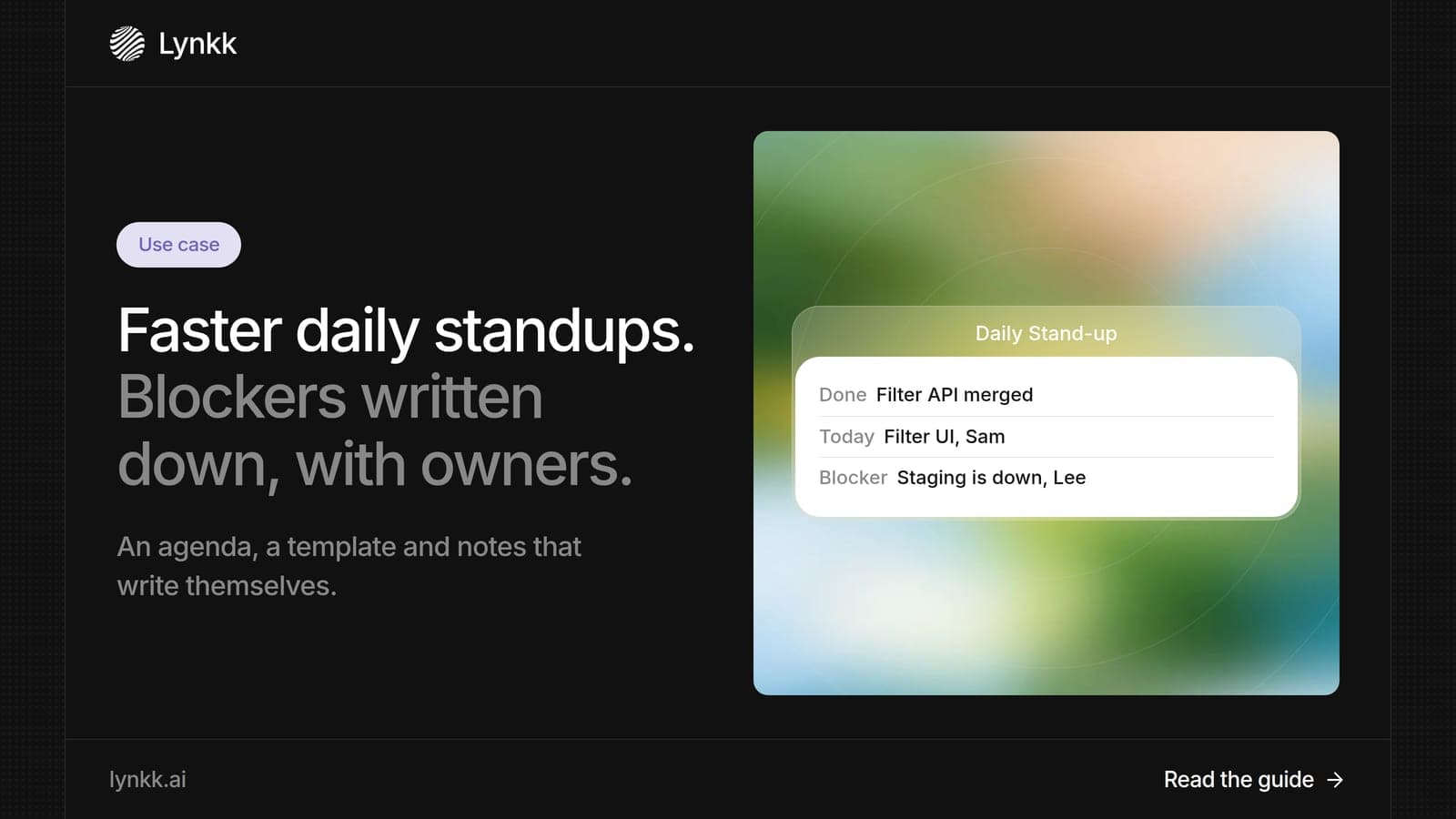 Daily standup meeting notes with blockers sent to Jira