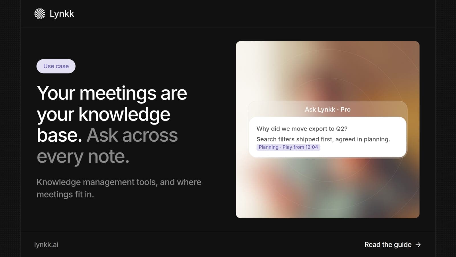 Ask Lynkk answering a question from past meeting notes with a cited source